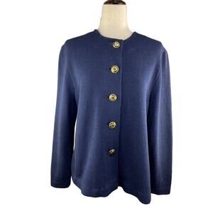 St Johns Basics Marie Gray Santana Navy Knit Sweater Jacket M  EUC